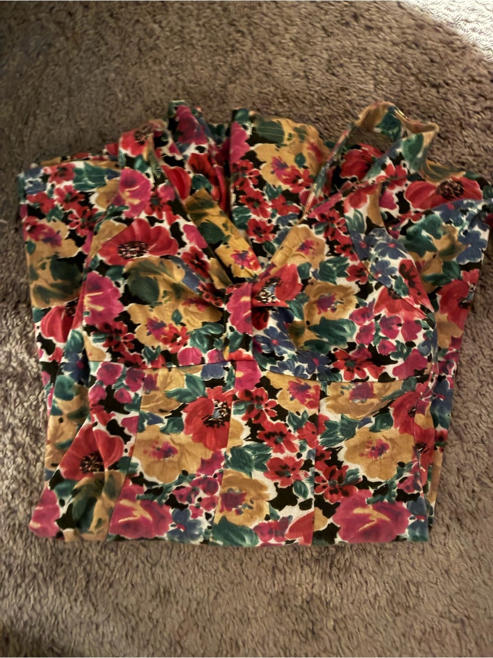 Vintage 70s poppy flower romper with bow size small